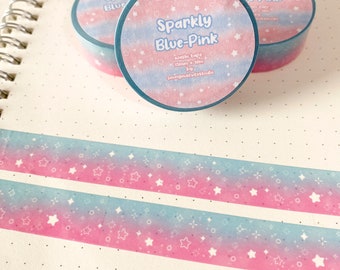 Washi Tape blau-pink / kawaii Journaling Masking Tape Schreibwaren ästhetisch Anime kpop bujo Glitzer Holo Geschenk handmade Scrapbook