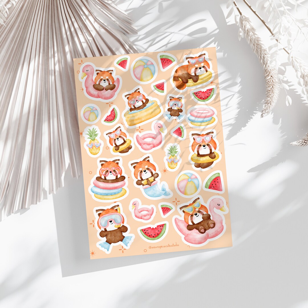 Summer Red Panda Sticker Sheet | Journal Stickers, Planner Stickers ...