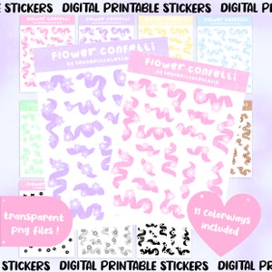digitale Blumen Konfetti Sticker / süße hübsche Deko Pastell Polco Journaling Planer Printable PNG Sticker Sheet Vorlage transparent