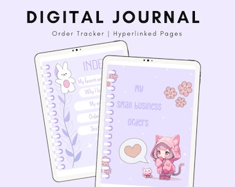 Kleines Business Journal / Digitaler Planer Bujo Cute Kawaii Bewertungen Bestellungen Tracker 2024 Lila Hübsche Bücher