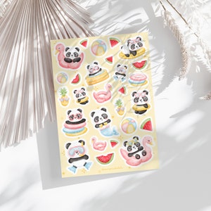 Foglio adesivi Summer Panda / adesivi per diario, adesivi per pianificatore, adesivi per album, adesivi carini, illustrazione, estate, calendario