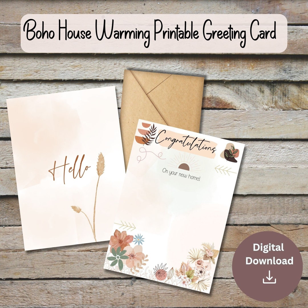 Boho House Warming Printable Greeting Card, Homeowner Card, New House