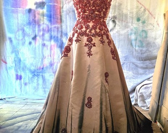 Altered Wedding Dress - Ombre Red dip to Black Spray dye- Size 2