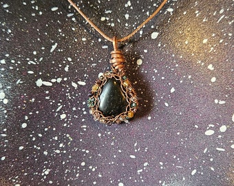 Copper Wire Wrapped Granite Pendant – Tumbled Stone & Glass Beads