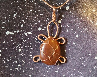 Copper Wire Wrapped Turtle Pendant – Red Agate Stone