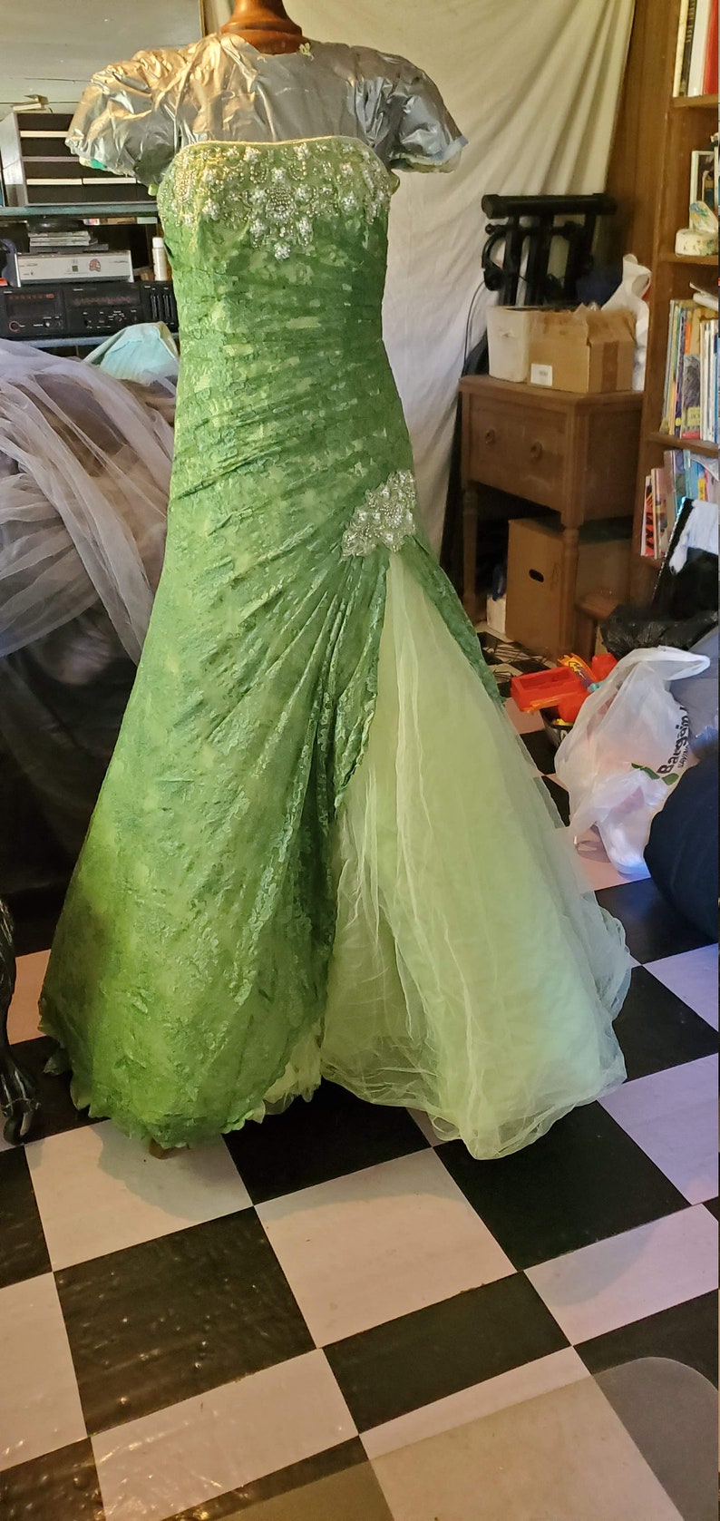 Altered Wedding Dress Green Dyed Dip Dyed Corset Back Etsy