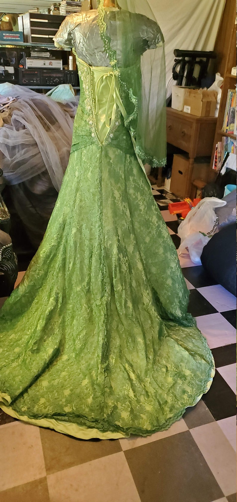 Altered Wedding Dress Green Dyed Dip Dyed Corset Back Etsy
