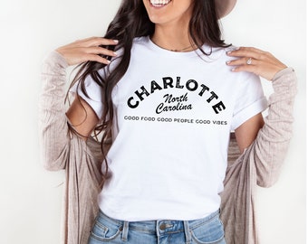 Charlotte NC Good vibes Short-Sleeve T-Shirt, Charlotte, CLT, moving to charlotte, charlotte t-shirt, Charlotte NC, charlotte wedding gift