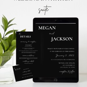 Modern Wedding Invitation Suite Editable Download- Black and White