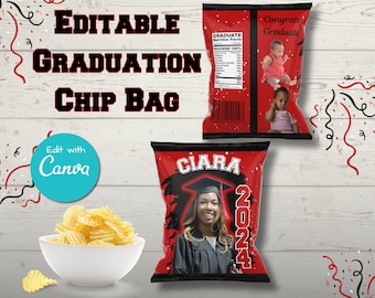 Bolsa de chip de graduación editable, bolsa de chip de graduación, fiesta de graduación, favores de fiesta de graduación, plantilla imprimible Descarga instantánea digital