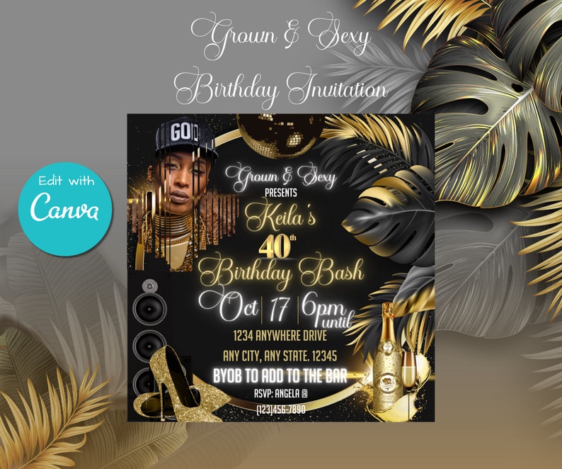 Editable Black Gold Birthday Invitation Birthday Party Invitation Editable Black Gold Birthday Invitation Birthday Party Invitation