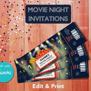 Editable Movie Night Ticket Birthday Invitation (Digital Download)