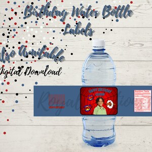 Editable Birthday Water Bottle Labels, Kid Birthday Water Bottle Labels, Kid Party Favors, Digital Download, 1 Sheet, Red & Blue