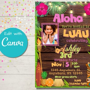 Editable Luau Birthday Invitation, Luau Invite, Luau Birthday Party, Hawaiian Birthday Party, Printable Template Digital Instant Download