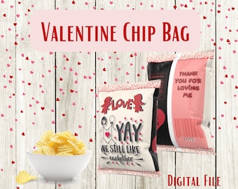 Valentine Chip Bag, Valentine Treat Bag, Valentine Favors, Valentine Party Treat, Party Favor,Chip Bag Wrapper, Instant Download