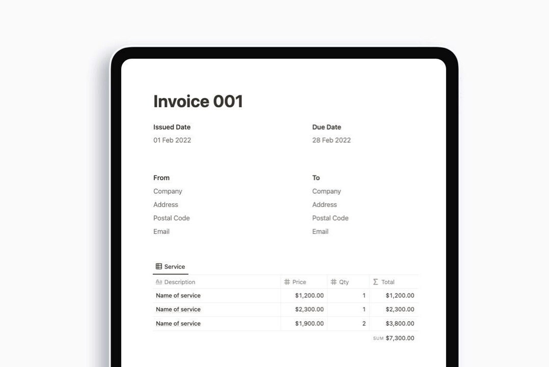 Notion Invoice Template Notion Template - Etsy