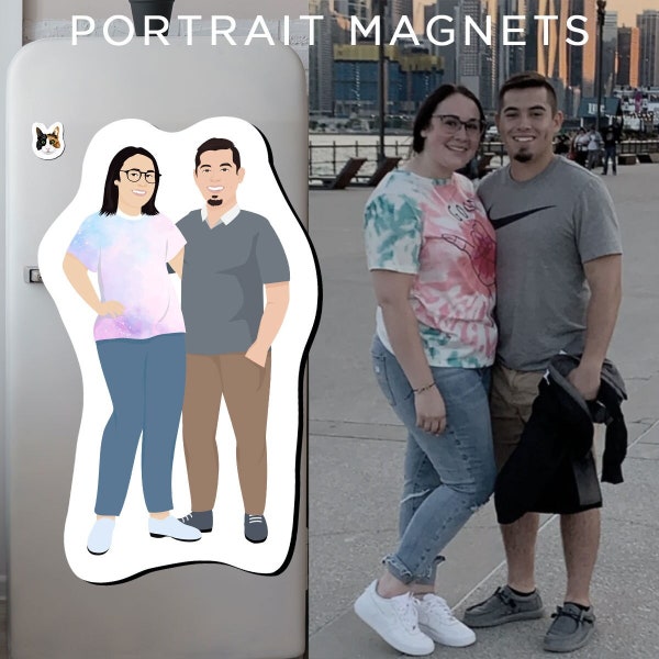 Imanes de retrato personalizados - Imanes dibujados a mano / foto, Imanes personalizados, Imanes de ilustración, Imanes de parejas, Imanes de familia - Dibujo de foto