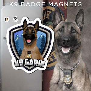 Custom Police K9 Magnets - Hand Drawn |  Personalized K9 Magnets, k9 dog magnets, k9 Photo Fridge Magnets, Cartoon K9 dog - Photo Drawing