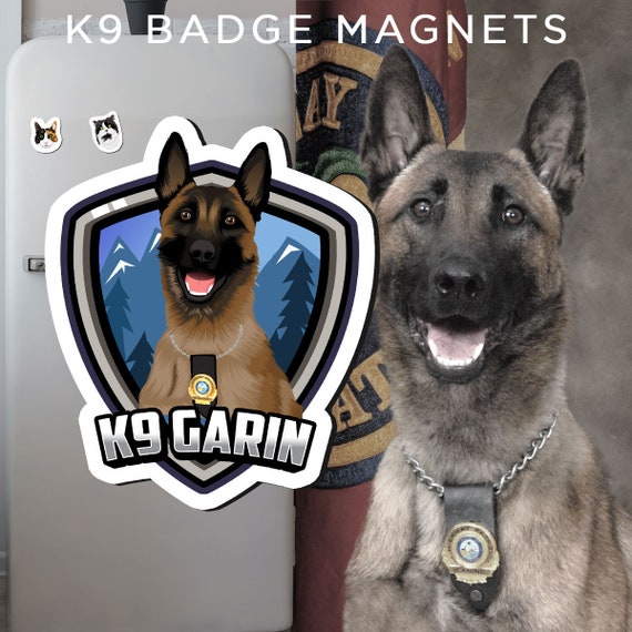 Custom Police K9 Magnets - Hand Drawn |  Personalized K9 Magnets, k9 dog magnets, k9 Photo Fridge Magnets, Cartoon K9 dog - Photo Drawing