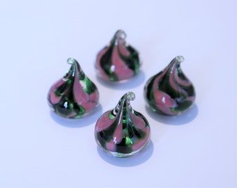 Vintage Gillinder Glass Set of 4 Pink/Green Swirled Candy Drops - Collectible Glass Art Decor