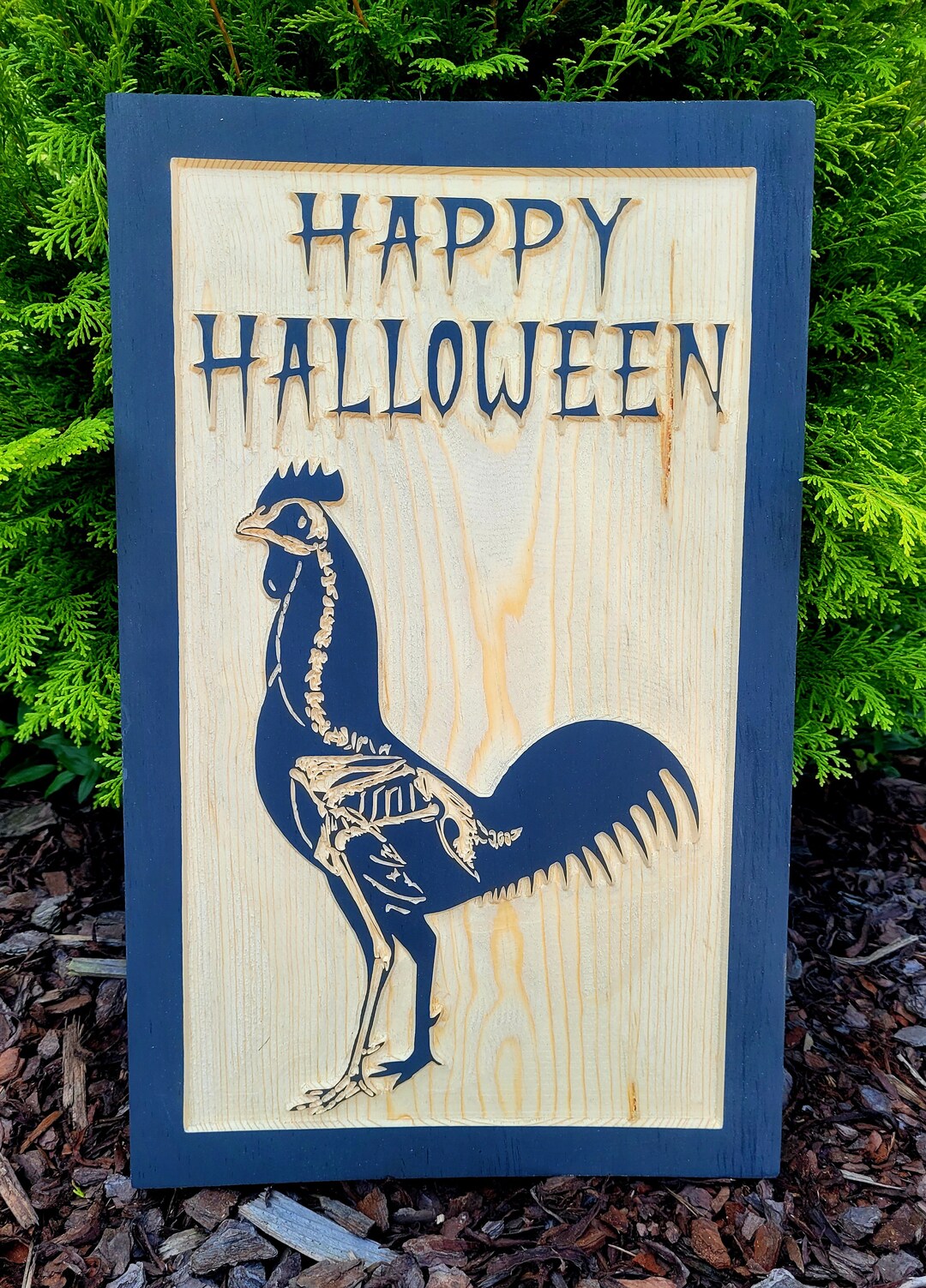 Happy Halloween Rooster Skeleton Wall/door Hanging Etsy