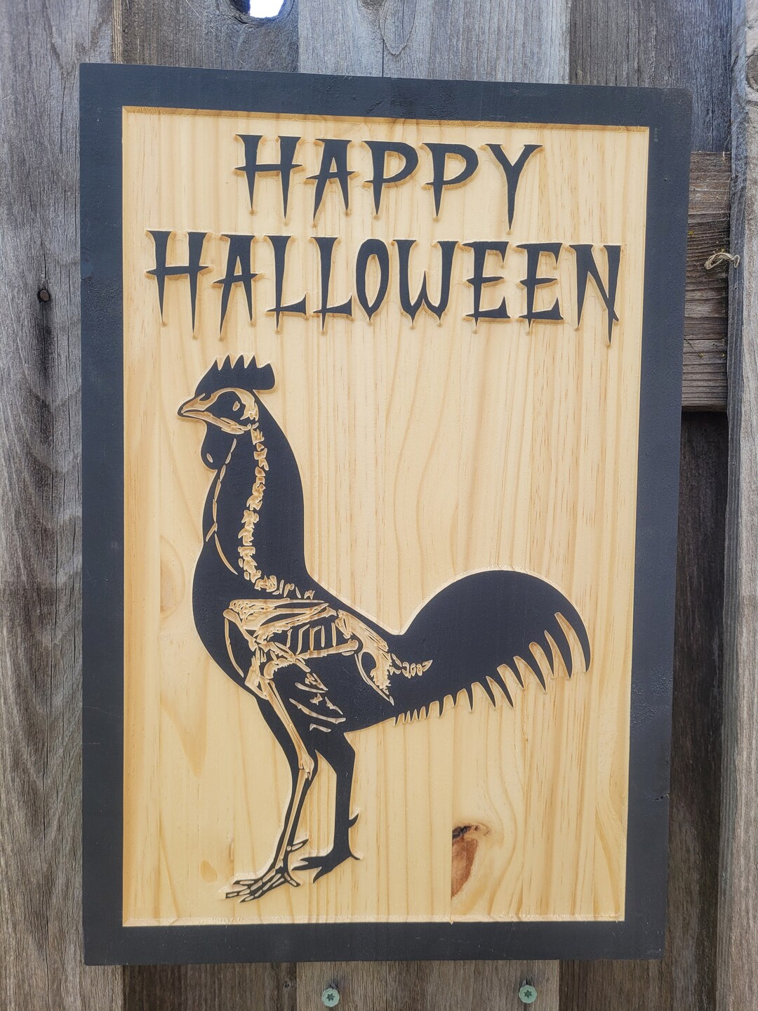 WYSIWYG Sign Black Halloween Skeleton Rooster Black Carved Etsy