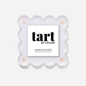 White Mini Scalloped Acrylic Picture Frame | Freestanding with Gold Magnets (Holds 3x3 or 4x4 photo) Great for decor, keepsake, gifting