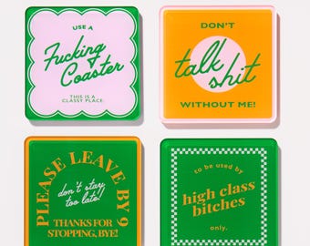 Snarky Orange | Set of 4 Coasters | Acrylic Drink Coasters | Coffee Table, Bar Cart or Desk Accessory, Birthday Gift