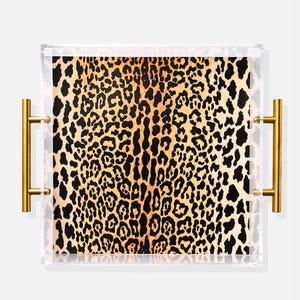 Large Acrylic Tray with Gold Handles | Leopard/Animal Print Pattern - Perfect for keys, catch-all, desk, gifts, bar carts, coffee table