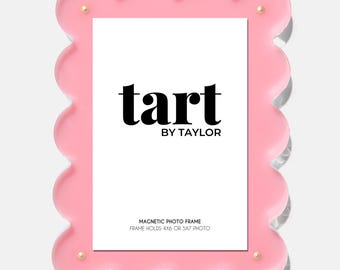 Light Pink Scalloped Acrylic Picture Frame | Freestanding with Gold Magnets (Holds 4x6 or 5x7 photo)
