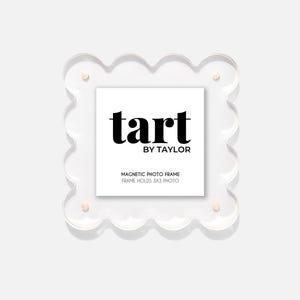 Clear Mini Scalloped Acrylic Picture Frame | Freestanding with Gold Magnets (Holds 3x3 or 4x4 photo) Great for decor, keepsake, gifting