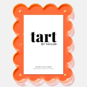 Neon Orange Scalloped Acrylic Picture Frame | Freestanding with Gold Magnets (Holds 4x6 or 5x7 photo) Great for decor, keepsake, gifting