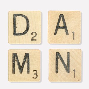 DAMN Scrabble Letter Tiles (Set of 4) Acrylic Drink Coasters | Coffee Table, Bar Cart or Desk Accessory, Birthday Gift, Funny, Adult