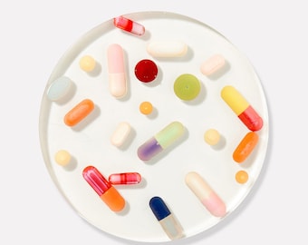 Colorful Pill Resin Drink Coasters | Made with REAL Pill Capsules! Coffee Table, Bar Cart or Desk Accessory, Birthday or Hostess Gift, Nurse