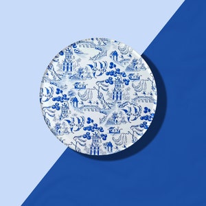 Blue and White Classic Chinoiserie Pattern Acrylic Drink Coasters | Coffee Table, Bar Cart or Desk Accessory, Birthday or Hostess Gift