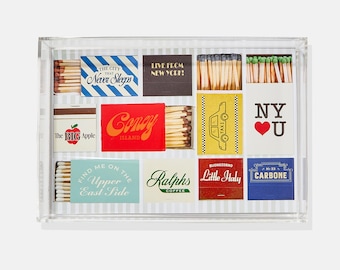 New York Iconic Matchbook Acrylic Tray | Trinket Organizer Catch-All Vanity Tray Jewelry Dish Birthday Gift Desk Accessory Housewarming Bar