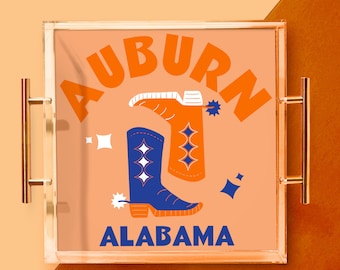 Large Acrylic Tray with Gold Handles | Kickoff Collegiate Collection - Auburn, Alabama | Perfect for dorm rooms, desks, gifts