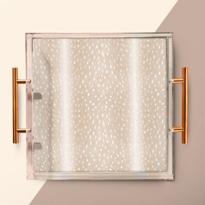 Fawn/Animal Print Pattern Large Acrylic Tray with Gold Handles | Perfect for keys, catch-all, desk, gifts, bar carts, coffee table, decor