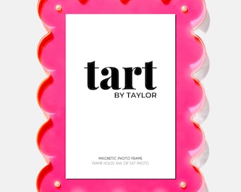 Neon Pink Scalloped Acrylic Picture Frame | Freestanding with Gold Magnets (Holds 4x6 or 5x7 photo) Great for decor, keepsake, gifting