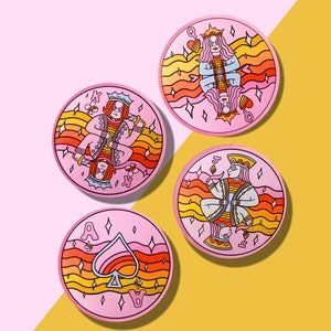 Royal Flush - King, Queen, Ace, Jack (Set of 4) Acrylic Drink Coasters | Coffee Table, Bar Cart or Desk Accessory, Birthday or Host Gift