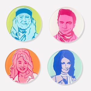 Colorful Western Character Country Legends (Set of 4) Acrylic Drink Coasters | Coffee Table, Bar Cart or Desk Accessory, Birthday Gift