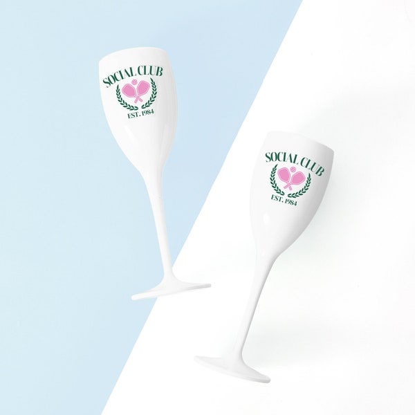 Plastic Reusable Champagne Flutes | Social Club (Set Of 2) - Perfect for the courts, parties, home decor, hosting gifts, tailgating & boats!