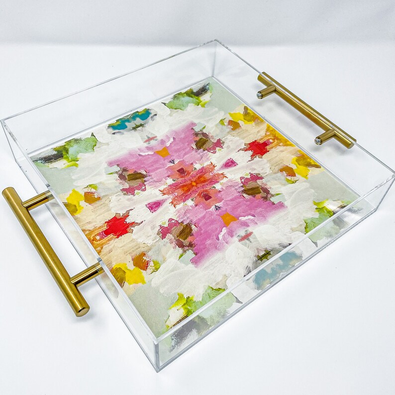 Large Acrylic Tray With Gold Handles Giverny Pattern laura Etsy