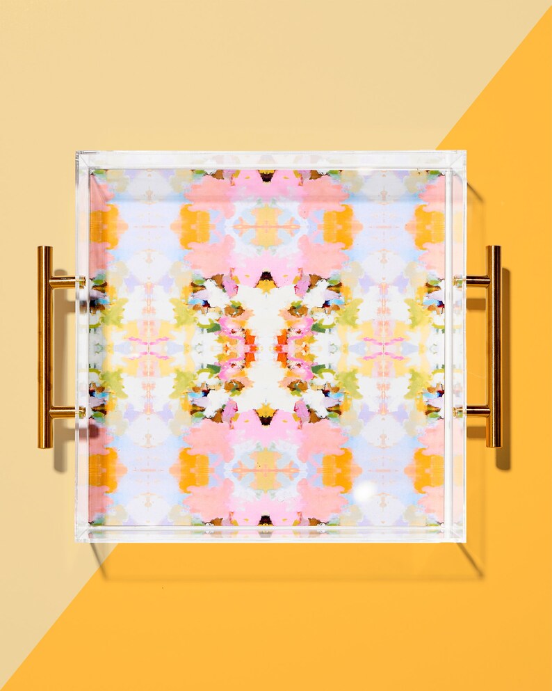 Acrylic Tray in Pink Dot World with Brass Handles main image 0