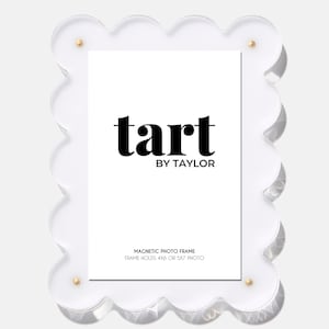 White Scalloped Acrylic Picture Frame | Freestanding with Gold Magnets (Holds 4x6 + 5x7 photo) Great for decor, keepsake, gifting, mementos