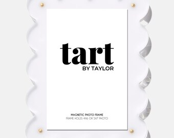 White Scalloped Acrylic Picture Frame | Freestanding with Gold Magnets (Holds 4x6 + 5x7 photo) Great for decor, keepsake, gifting, mementos
