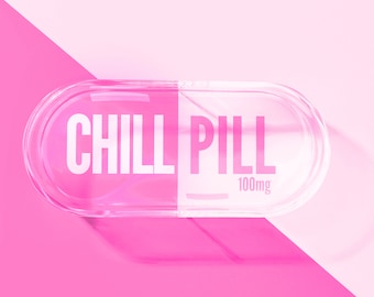 Pink Chill Pill Acrylic Trinket Tray | Perfect catchall for nightstand or bathroom. Great for jewelry, keys, loose change or cosmetics