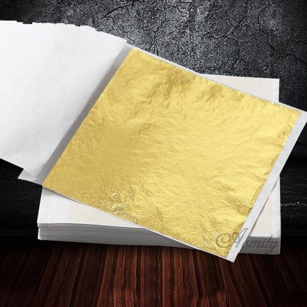 LOTE de 100 prácticas hojas de oro para manual de creación de joyas doradas artesanales 9 x 9 cm oro 24k 99.9%
