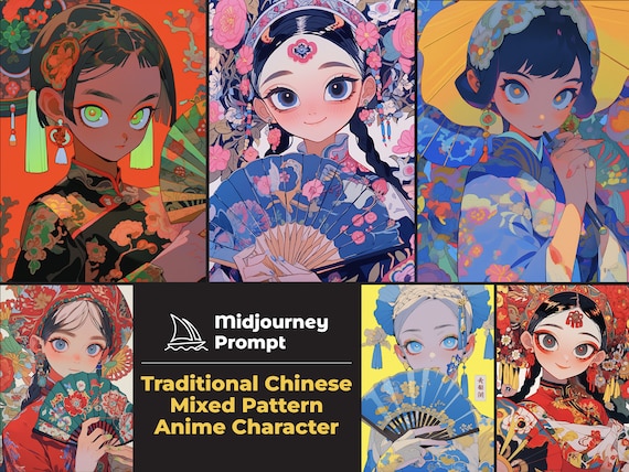 Ultimate Cool Chinese Mixed Pattern Anime Character Midjourney Prompts For Artist, Customisable Ai Art, Best Midjourney Prompt, Ai Prompts