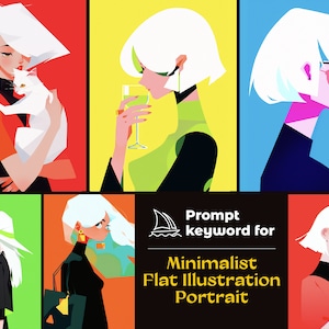 Ultimate Minimalist Flat Illustration Portrait Midjourney Prompts For Artist, Customizable Digital Art, Best Midjourney Prompt